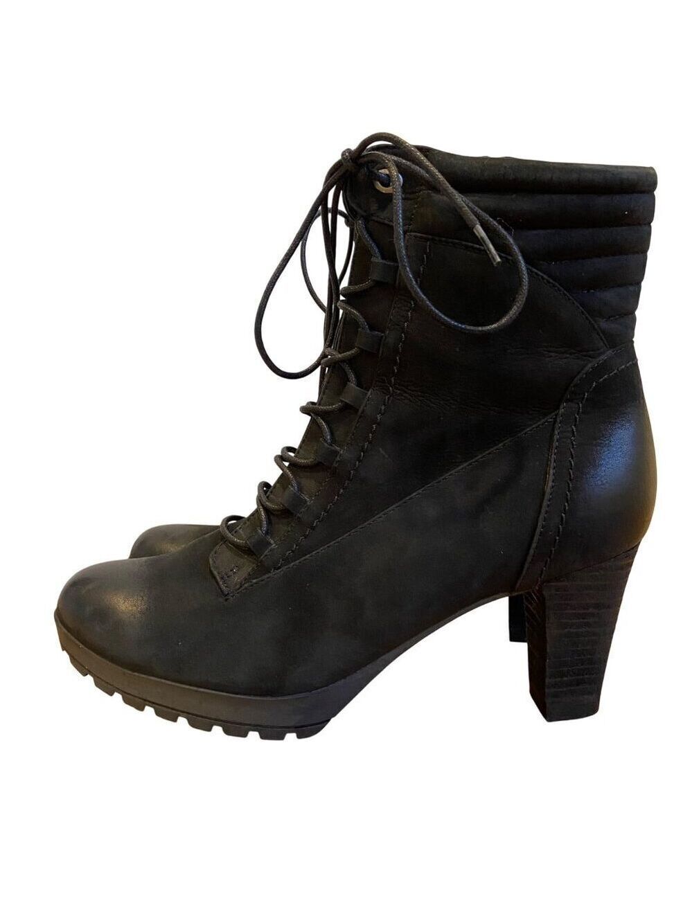 Blondo Womens Black Leather Lace-Up Waterproof Ankle Boots size 10 Block Heel